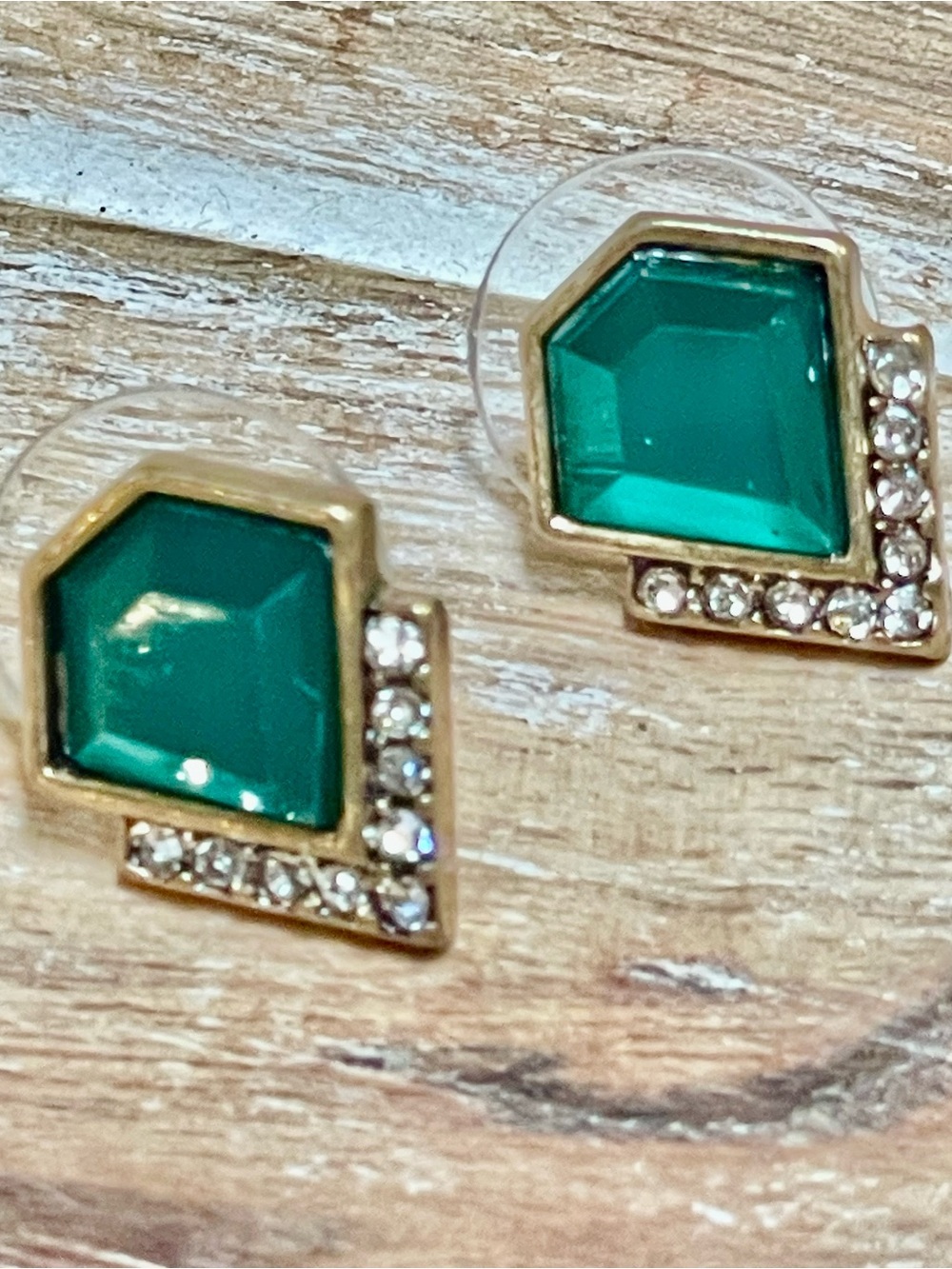 Emerald Geometric Crystal Accent Small Stud Earrings